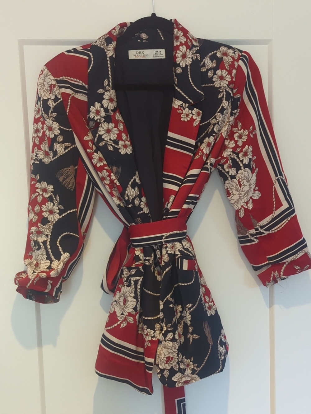 Dex Satin Wrap Floral Stripe-Print nautical Jacket blazer